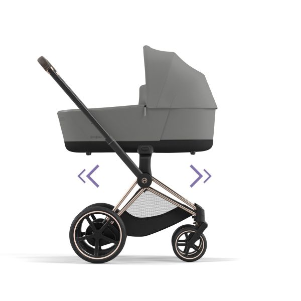 Poussette duo e-Priam 2 Mirage Grey châssis Rose Gold + Nacelle Luxe
