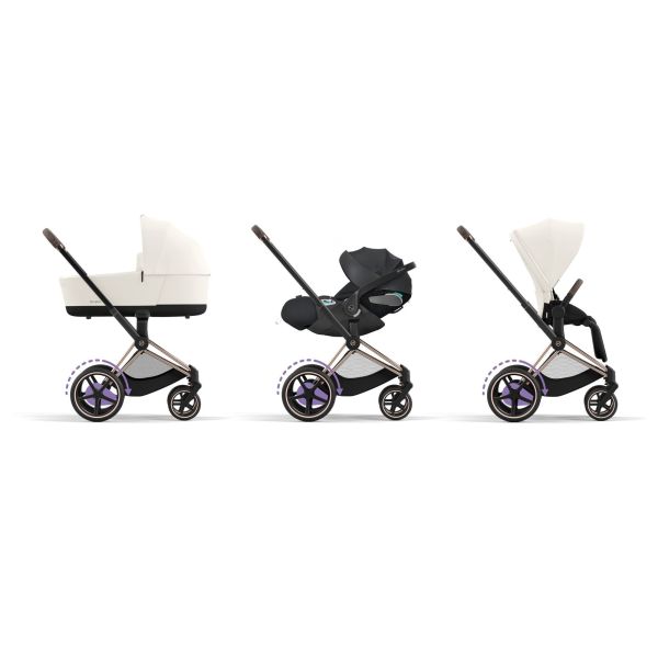 Poussette duo e-Priam 2 Off White châssis Rose Gold + Nacelle Luxe