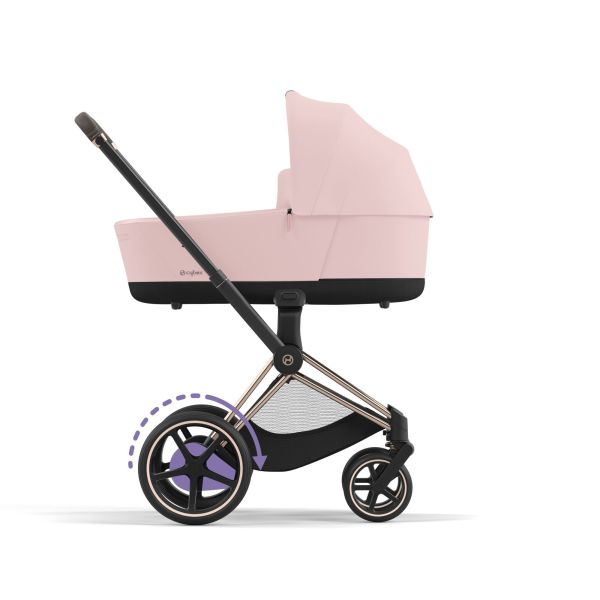 Poussette duo e-Priam 2 Peach Pink châssis Rose Gold + Nacelle Luxe