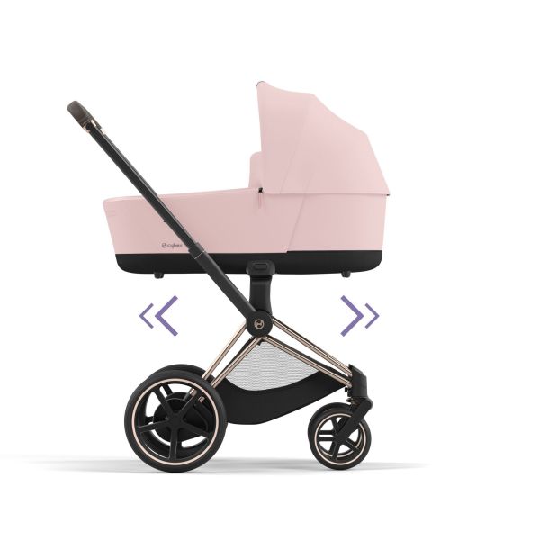 Poussette duo e-Priam 2 Peach Pink châssis Rose Gold + Nacelle Luxe