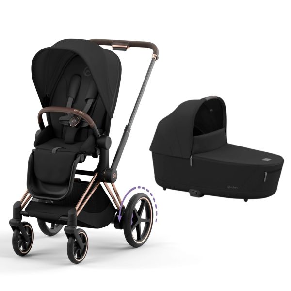 Poussette duo e-Priam 2 Sepia Black châssis Rose Gold + Nacelle Luxe