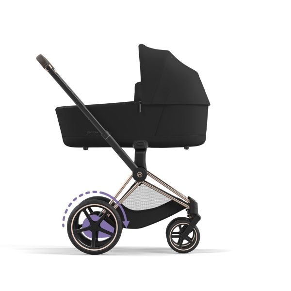 Poussette duo e-Priam 2 Sepia Black châssis Rose Gold + Nacelle Luxe