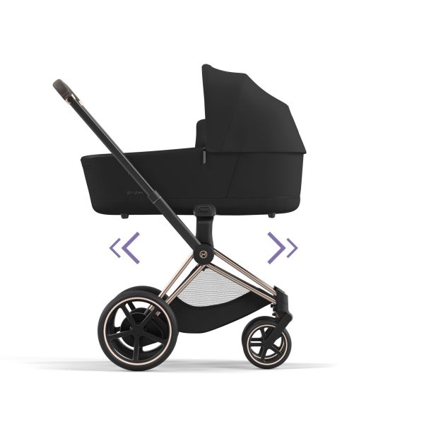 Poussette duo e-Priam 2 Sepia Black châssis Rose Gold + Nacelle Luxe