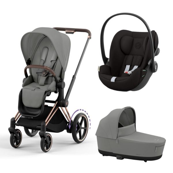 Poussette trio e-Priam 2 Mirage Grey châssis Rose Gold + Cloud G i-Size + Nacelle