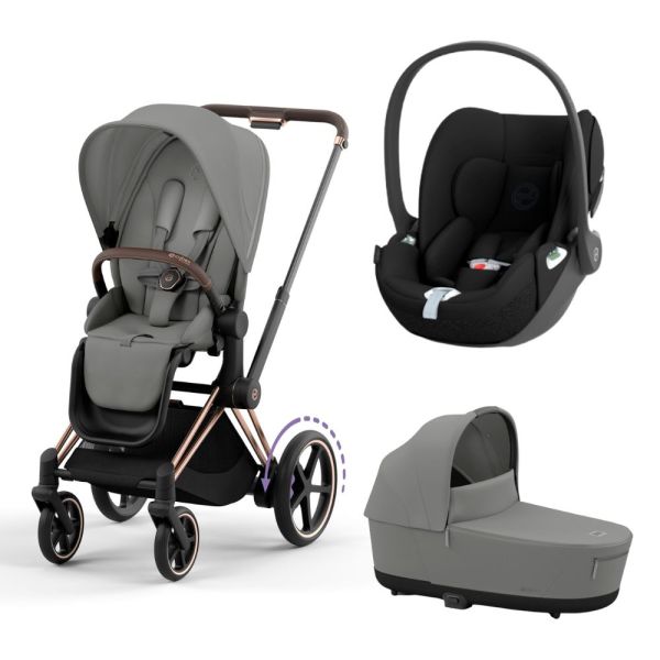 Poussette trio e-Priam 2 Mirage Grey châssis Rose Gold + Cloud T i-Size + Nacelle