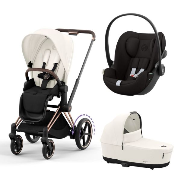 Poussette trio e-Priam 2 Off White châssis Rose Gold + Cloud G i-Size + Nacelle