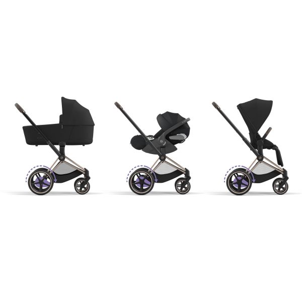 Poussette trio e-Priam 2 Peach Pink châssis Rose Gold + Cloud G i-Size + Nacelle