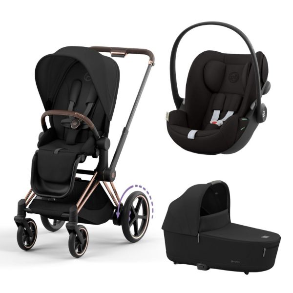 Poussette trio e-Priam 2 Sepia Black châssis Rose Gold + Cloud G i-Size + Nacelle