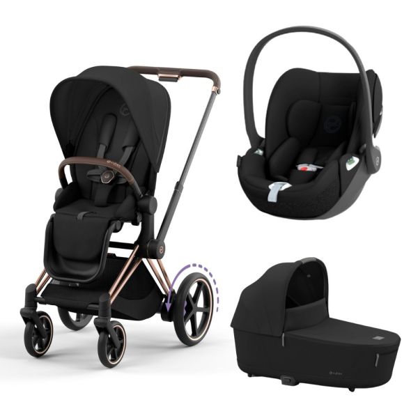 Poussette trio e-Priam 2 Sepia Black châssis Rose Gold + Cloud T i-Size + Nacelle