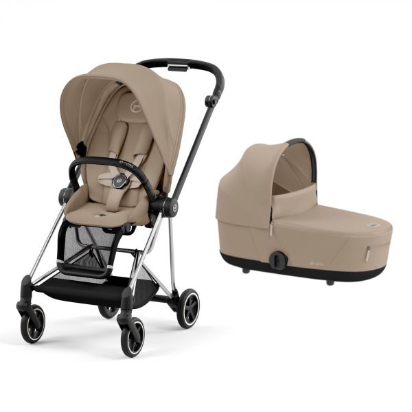 Poussette duo Mios 3 Cozy Beige châssis Chrome Black + Nacelle Luxe