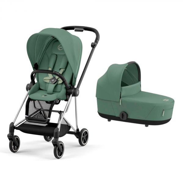 Poussette duo Mios 3 Leaf Green châssis Chrome Black + Nacelle Luxe