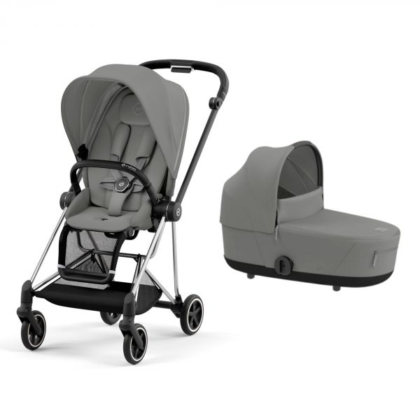 Poussette duo Mios 3 Mirage Grey châssis Chrome Black + Nacelle Luxe