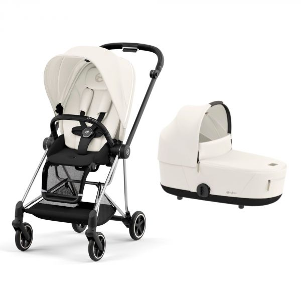Poussette duo Mios 3 Off White châssis Chrome Black + Nacelle Luxe