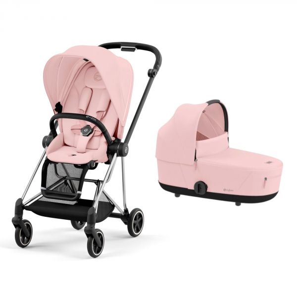 Poussette duo Mios 3 Peach Pink châssis Chrome Black + Nacelle Luxe