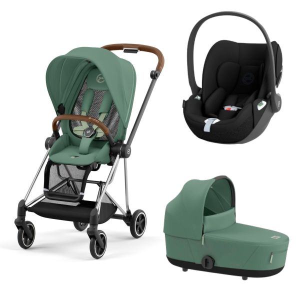 Poussette trio Mios 3 Leaf Green châssis Chrome Brown + Cloud T i-Size + Nacelle Luxe