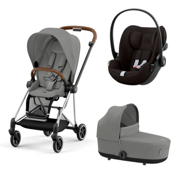 Poussette trio Mios 3 Mirage Grey châssis Chrome Brown + Cloud G i-Size + Nacelle Luxe