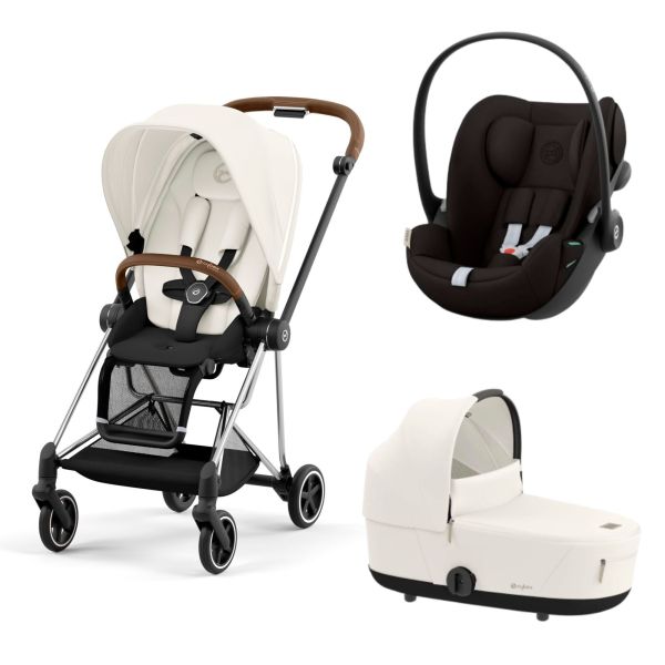 Poussette trio Mios 3 Off White châssis Chrome Brown + Cloud G i-Size + Nacelle Luxe