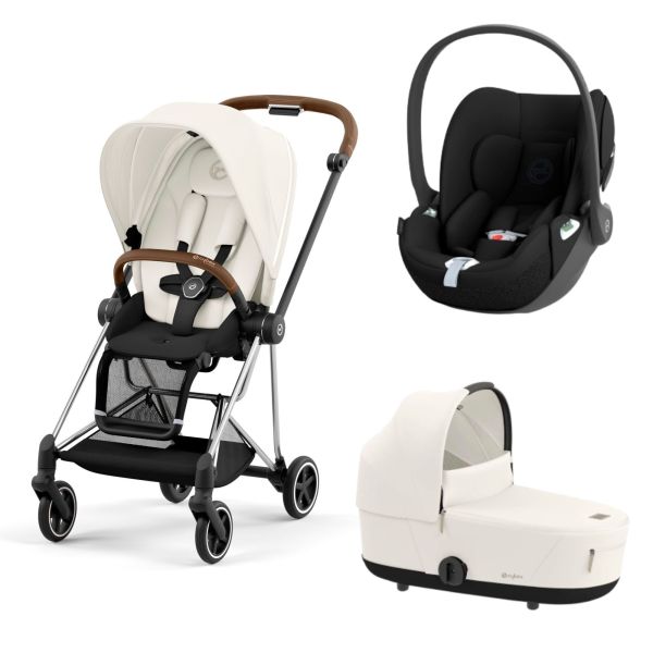 Poussette trio Mios 3 Off White châssis Chrome Brown + Cloud T i-Size + Nacelle Luxe