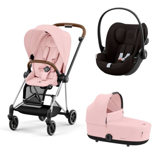 Poussette trio Mios 3 Peach Pink châssis Chrome Brown + Cloud G i-Size + Nacelle Luxe