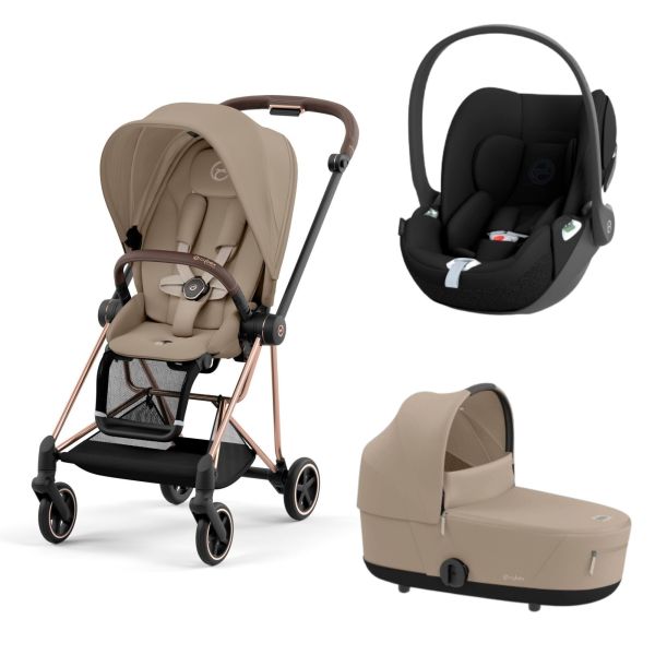 Poussette trio Mios 3 Cozy Beige châssis Rose Gold + Cloud T i-Size + Nacelle Luxe