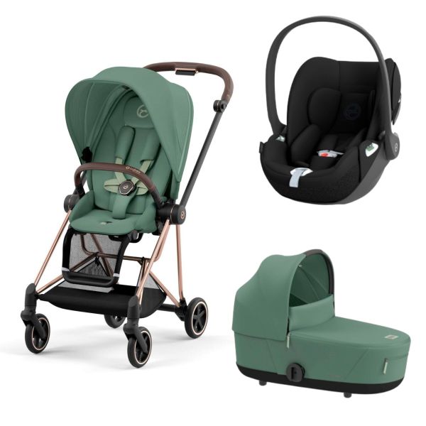 Poussette trio Mios 3 Leaf Green châssis Rose Gold + Cloud T i-Size + Nacelle Luxe
