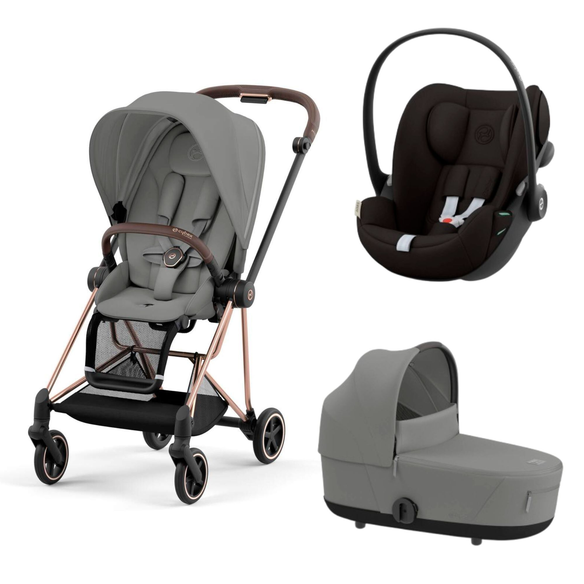Poussette trio rose et grise shop
