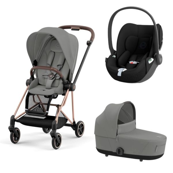 Poussette trio Mios 3 Mirage Grey châssis Rose Gold + Cloud T i-Size + Nacelle Luxe
