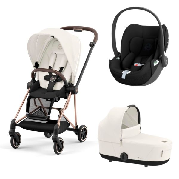 Poussette trio Mios 3 Off White châssis Rose Gold + Cloud T i-Size + Nacelle Luxe