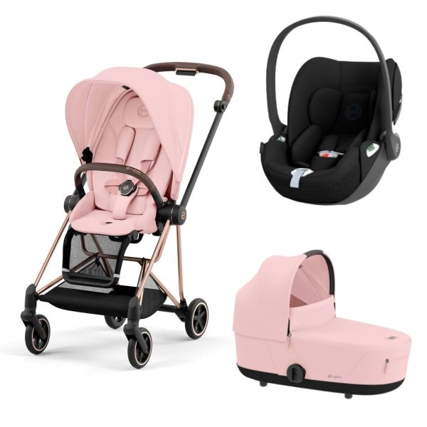 Poussette trio Mios 3 Peach Pink châssis Rose Gold + Cloud T i-Size + Nacelle Luxe