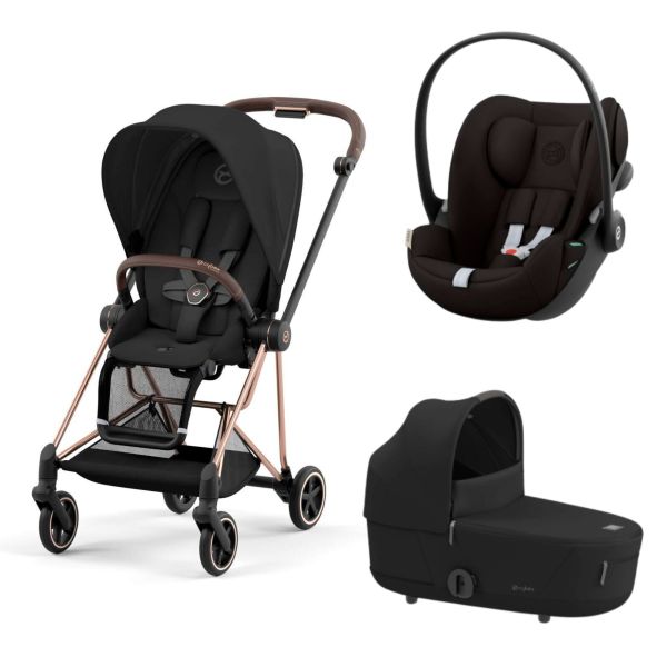 Poussette trio Mios 3 Sepia Black châssis Rose Gold + Cloud G i-Size + Nacelle Luxe