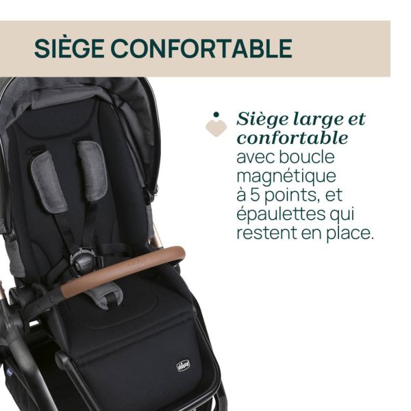 Poussette Mysa avec adaptateurs Black Satin