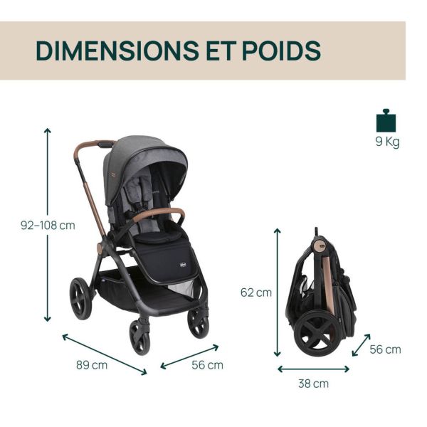 Poussette Mysa avec adaptateurs Black Satin