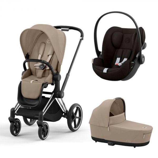 Poussette trio Priam 4 Cozy Beige châssis Chrome Black + Cloud G i-Size + Nacelle Luxe
