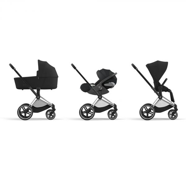 Poussette trio Priam 4 Mirage Grey châssis Chrome Black + Cloud G i-Size + Nacelle Luxe