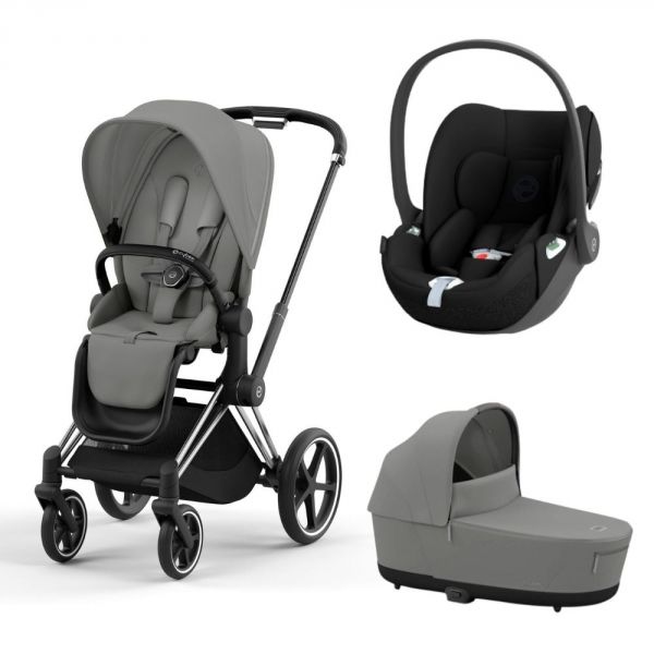 Poussette trio Priam 4 Mirage Grey châssis Chrome Black + Siège auto Cloud T i-Size + Nacelle Luxe
