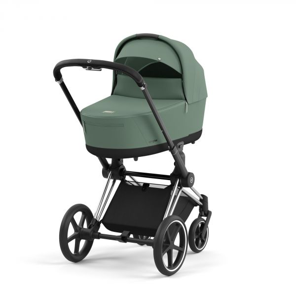 Poussette duo Priam 4 Leaf Green châssis Chrome Black + Nacelle Luxe