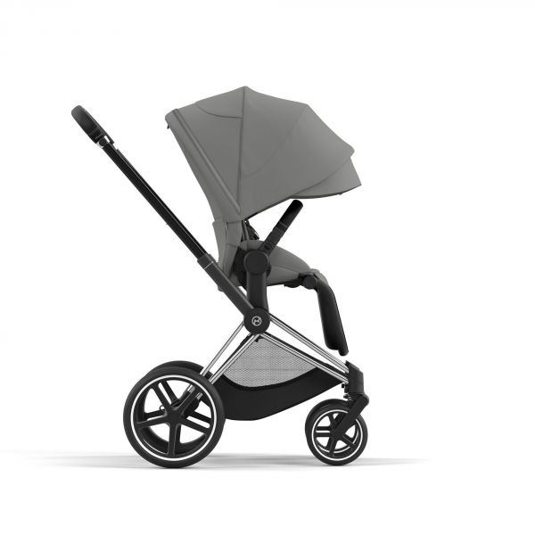 Poussette duo Priam 4 Mirage Grey châssis Chrome Black + Nacelle Luxe