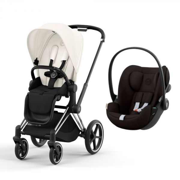 Poussette duo Priam 4 Off White châssis Chrome Black + Siège auto Cloud G i-Size