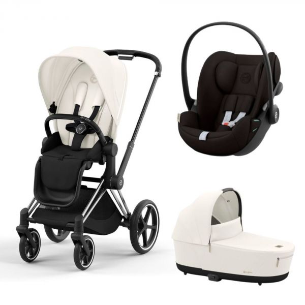 Poussette trio Priam 4 Off White châssis Chrome Black + Cloud G i-Size + Nacelle Luxe