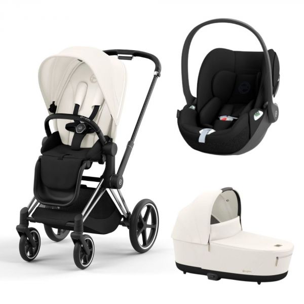 Poussette trio Priam 4 Off White châssis Chrome Black + Siège auto Cloud T i-Size + Nacelle Luxe