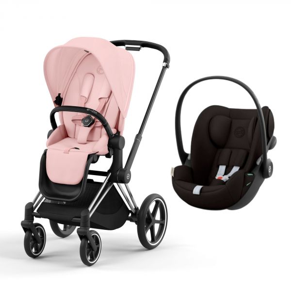 Poussette duo Priam 4 Peach Pink châssis Chrome Black + Siège auto Cloud G i-Size