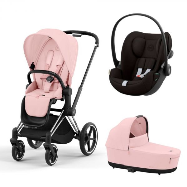 Poussette trio Priam 4 Peach Pink châssis Chrome Black + Cloud G i-Size + Nacelle Luxe