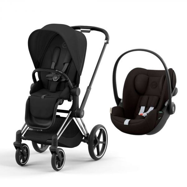 Poussette duo Priam 4 Sepia Black châssis Chrome Black + Siège auto Cloud G i-Size