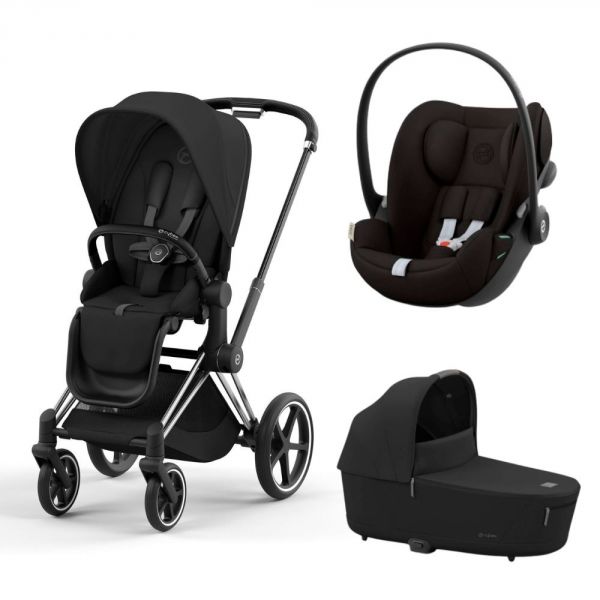 Poussette trio Priam 4 Sepia Black châssis Chrome Black + Cloud G i-Size + Nacelle Luxe