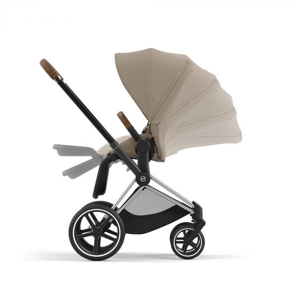 Poussette trio Priam 4 Cozy Beige châssis Chrome Brown + Cloud G i-Size + Nacelle Luxe