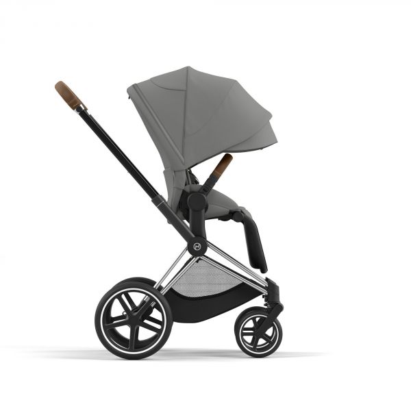 Poussette duo Priam 4 Mirage Grey châssis Chrome Brown + Siège auto Cloud G i-Size