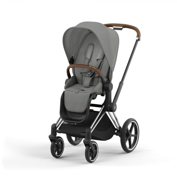 Poussette trio Priam 4 Mirage Grey châssis Chrome Brown + Cloud G i-Size + Nacelle Luxe