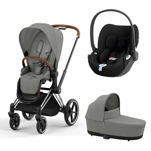 Poussette trio Priam 4 Mirage Grey châssis Chrome Brown + Cloud T i-Size + Nacelle Luxe