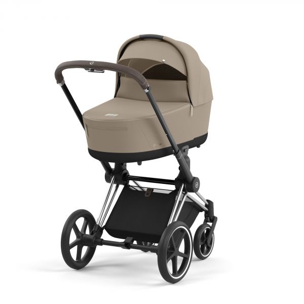 Poussette duo Priam 4 Cozy Beige châssis Chrome Brown + Nacelle Luxe