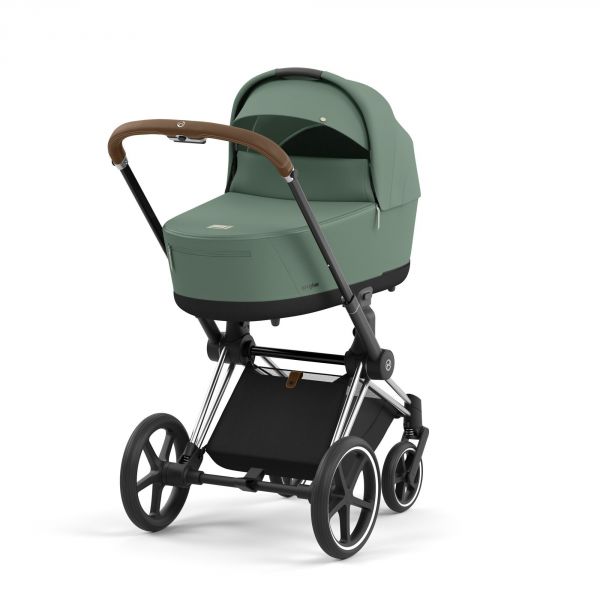 Poussette duo Priam 4 Leaf Green châssis Chrome Brown + Nacelle Luxe